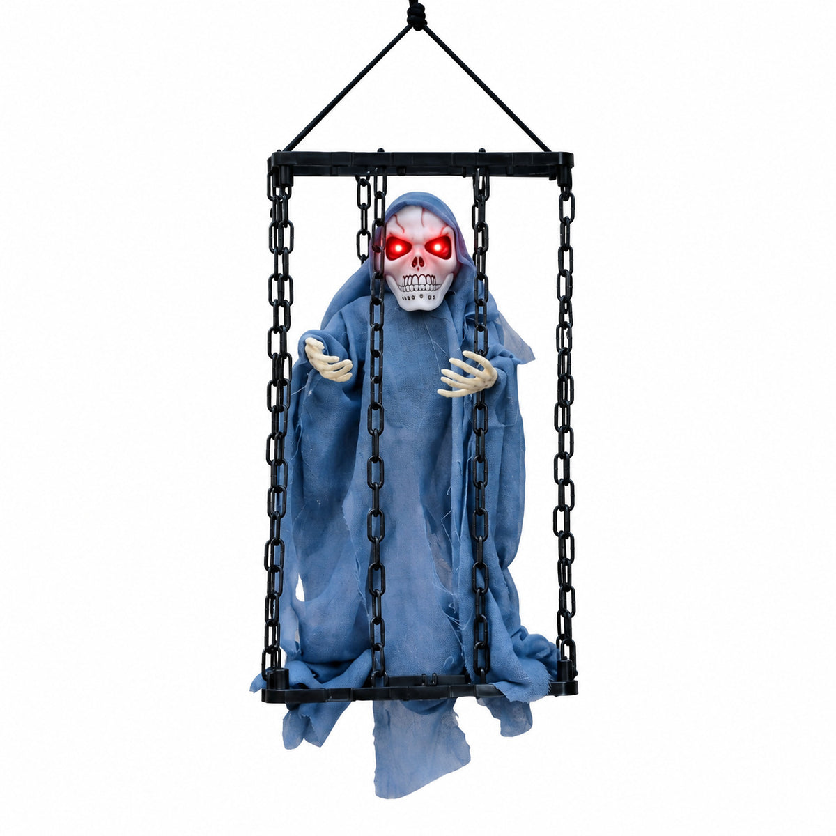 Halloween cage with sound-controlled ghost decorations