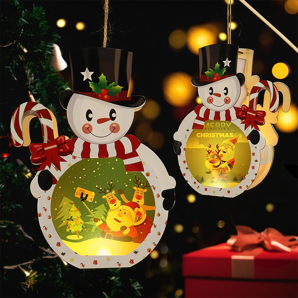 Lighted Wooden Reindeer Christmas Ornament, DIY Color Painting Elk Hanging Lamp, LED Wooden Christmas Tree Hanging Decoration for Holiday Decor