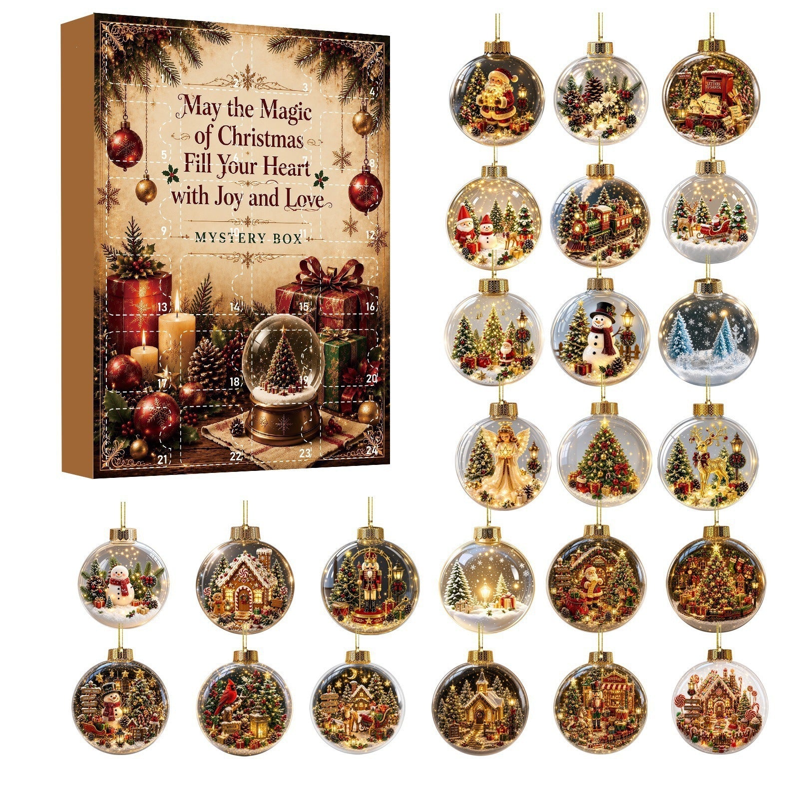 24 Days of Christmas Magic – Glass Ball Ornament Advent Calendar Countdown Box