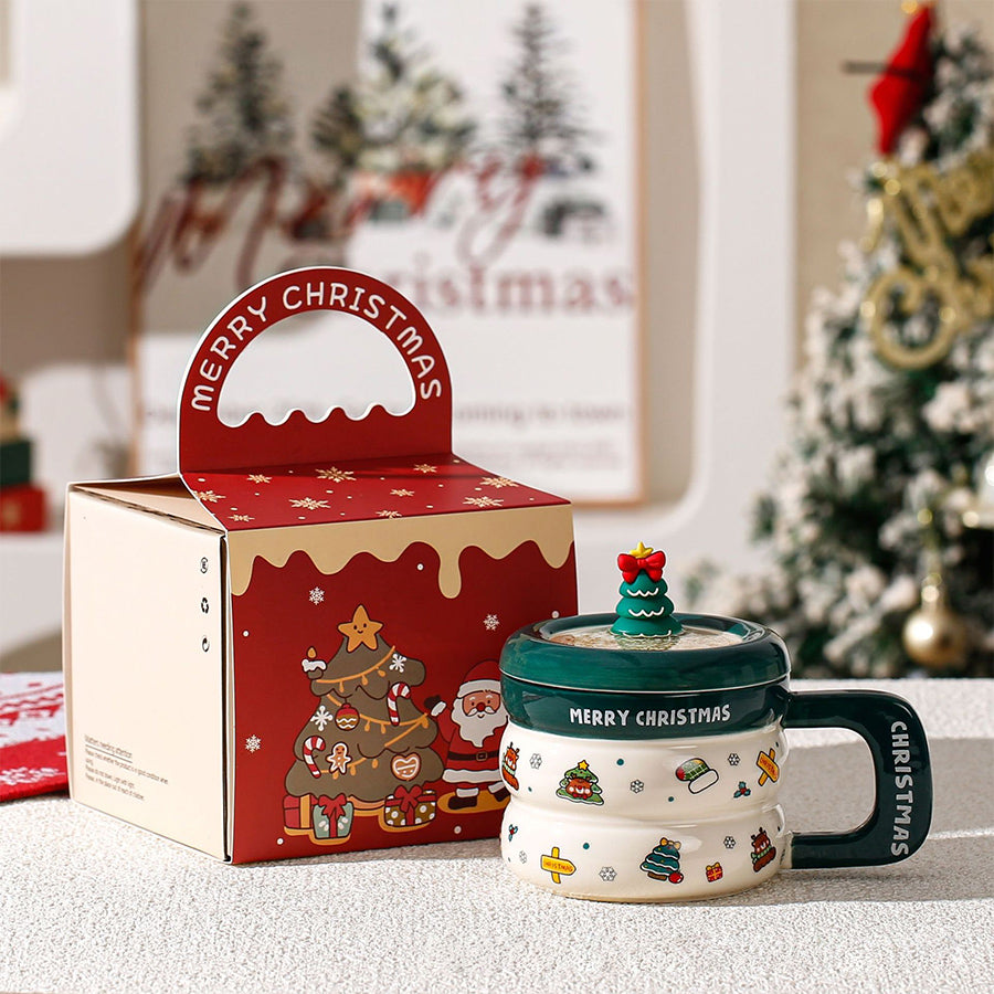 Santa Lid Christmas Mug – Ceramic Holiday Cocoa Cup That Comes Ready to Gift
