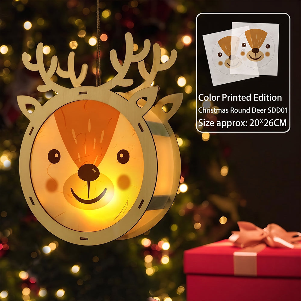 Lighted Wooden Reindeer Christmas Ornament, DIY Color Painting Elk Hanging Lamp, LED Wooden Christmas Tree Hanging Decoration for Holiday Decor