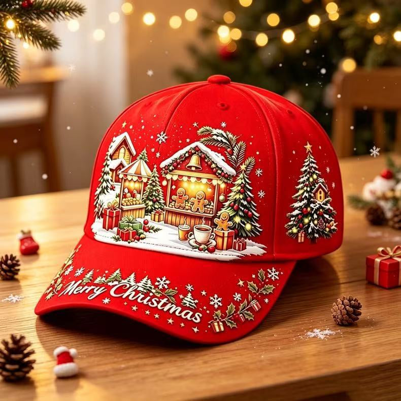 Christmas full-color digital printed baseball cap, Santa Claus, elk, gingerbread man, holiday beanie hat
