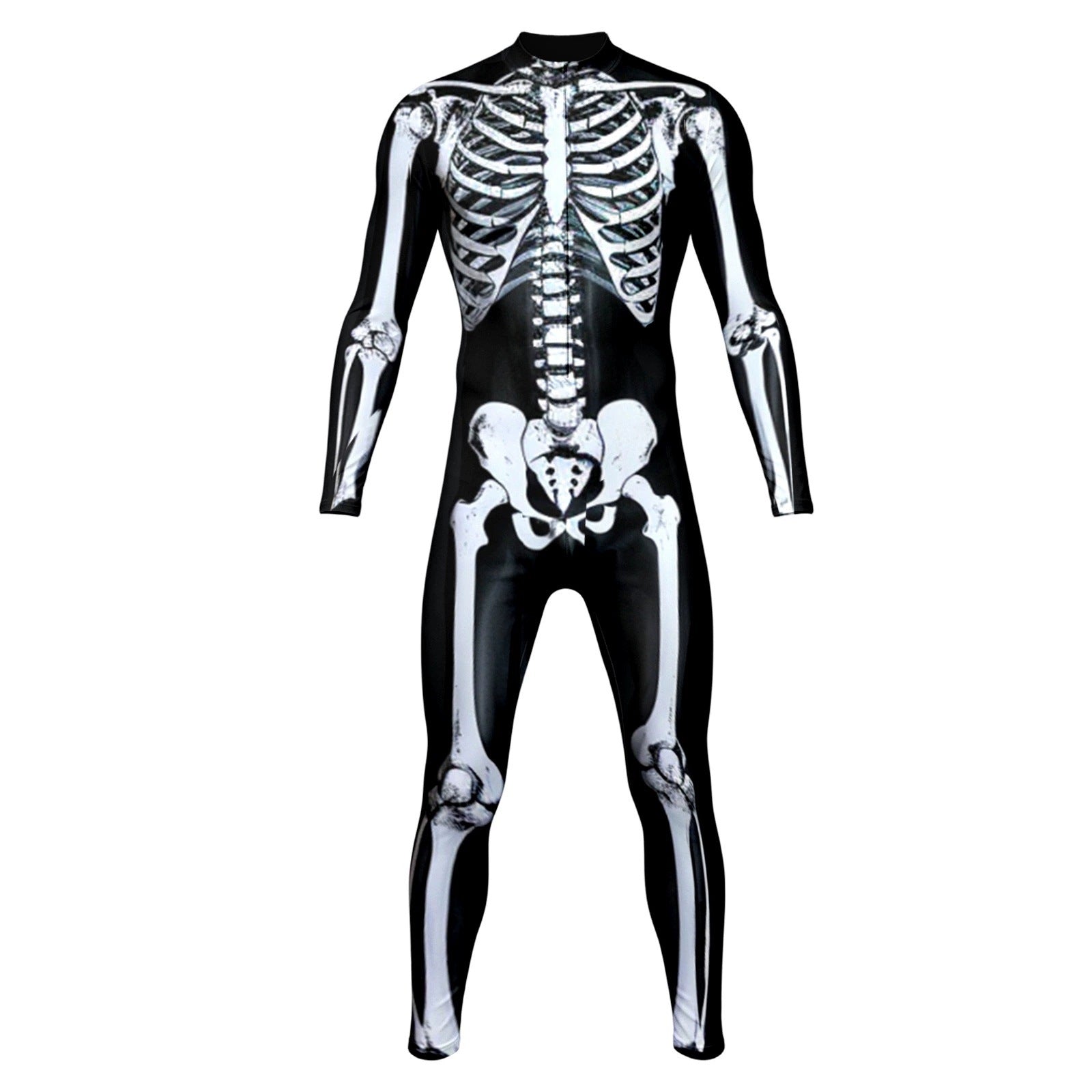 Glow-in-the-dark skeleton bodysuit, Halloween UV fluorescent skeleton cosplay outfit, stretchy long-sleeve leotard, electronic music party costume