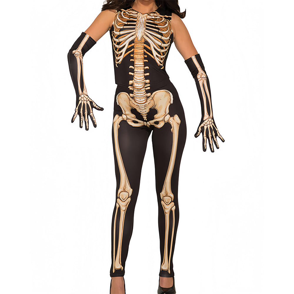 Halloween skull and skeleton print tight-fitting costume, Halloween party, costume makeup, dance party, cosplay role-play