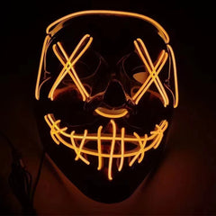 Halloween Purge LED Light Up Mask, Scary X‑Eyes EL Wire Glowing Mask for Cosplay Party Costume