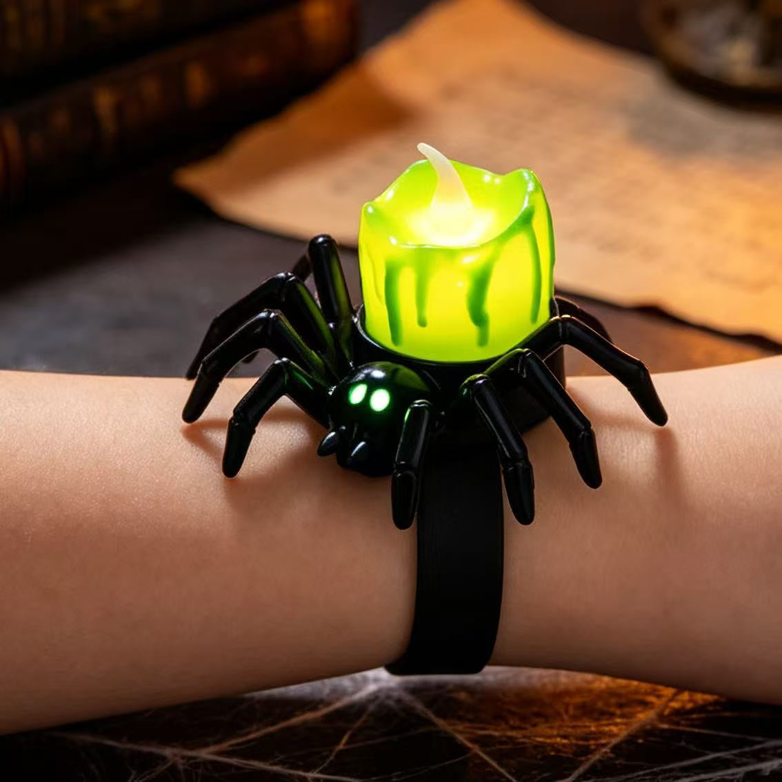 Halloween glowing spider lantern, eye-shaped candles, skull wristbands, handbands lights