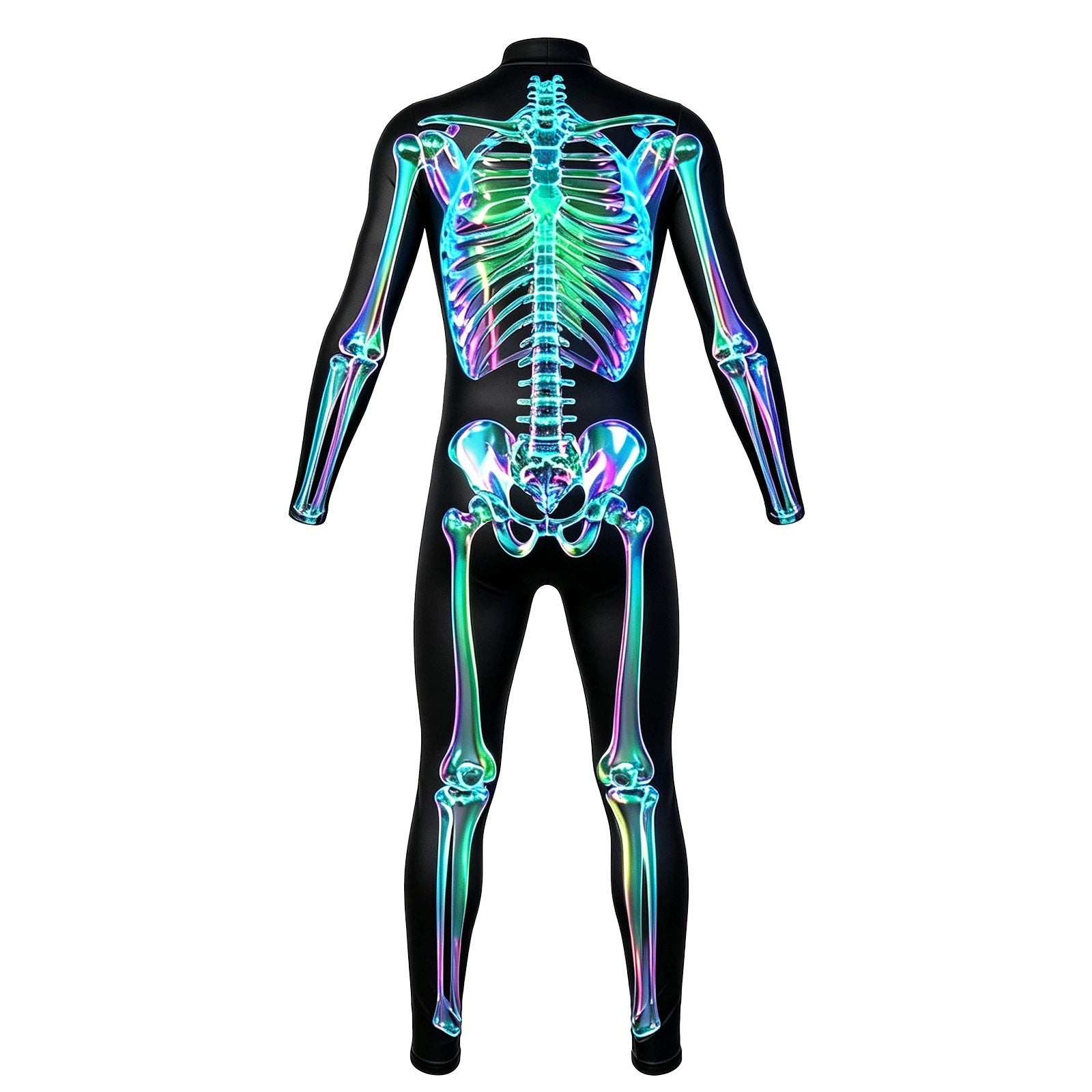 Glow-in-the-dark skeleton bodysuit, Halloween UV fluorescent skeleton cosplay outfit, stretchy long-sleeve leotard, electronic music party costume