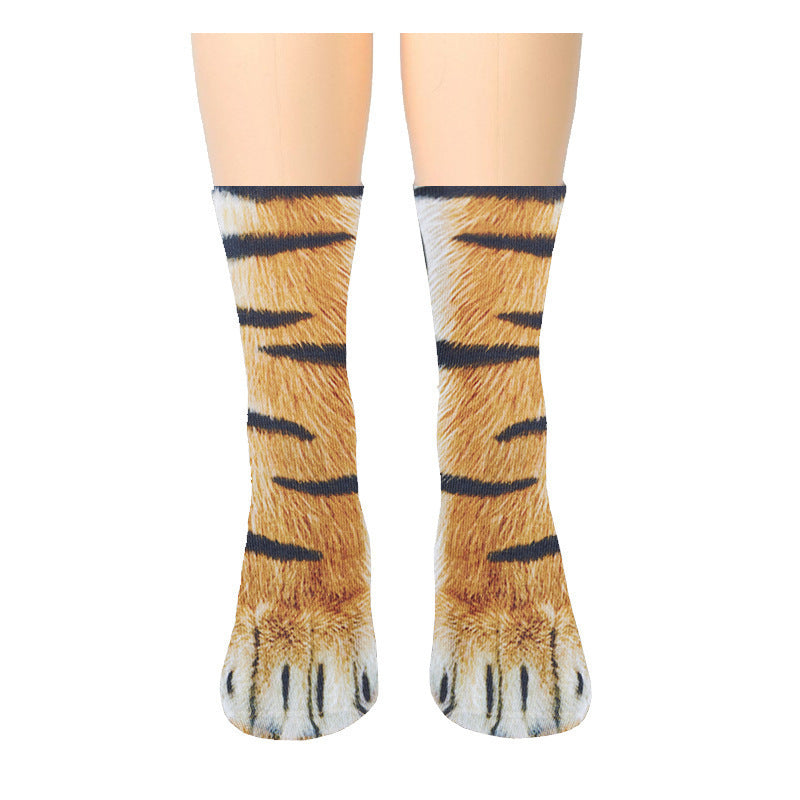 3D Animal Paw Print Socks, Novelty Realistic Animal Feet Crew Socks, Funny Tiger Cat Dog Paw Socks for Halloween Cosplay Party, Prank Gift for Men Women