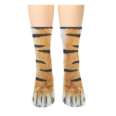 3D Animal Paw Print Socks, Novelty Realistic Animal Feet Crew Socks, Funny Tiger Cat Dog Paw Socks for Halloween Cosplay Party, Prank Gift for Men Women