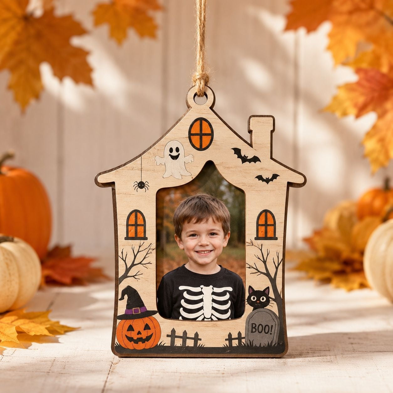 Halloween wooden photo frame decorations, wall-mounted photo frames, suitable for indoor decoration