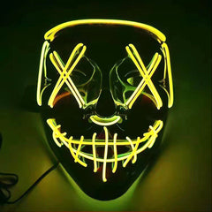 Halloween Purge LED Light Up Mask, Scary X‑Eyes EL Wire Glowing Mask for Cosplay Party Costume