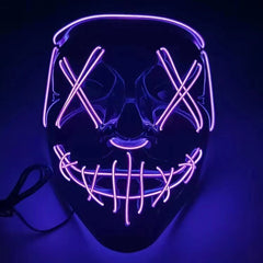 Halloween Purge LED Light Up Mask, Scary X‑Eyes EL Wire Glowing Mask for Cosplay Party Costume