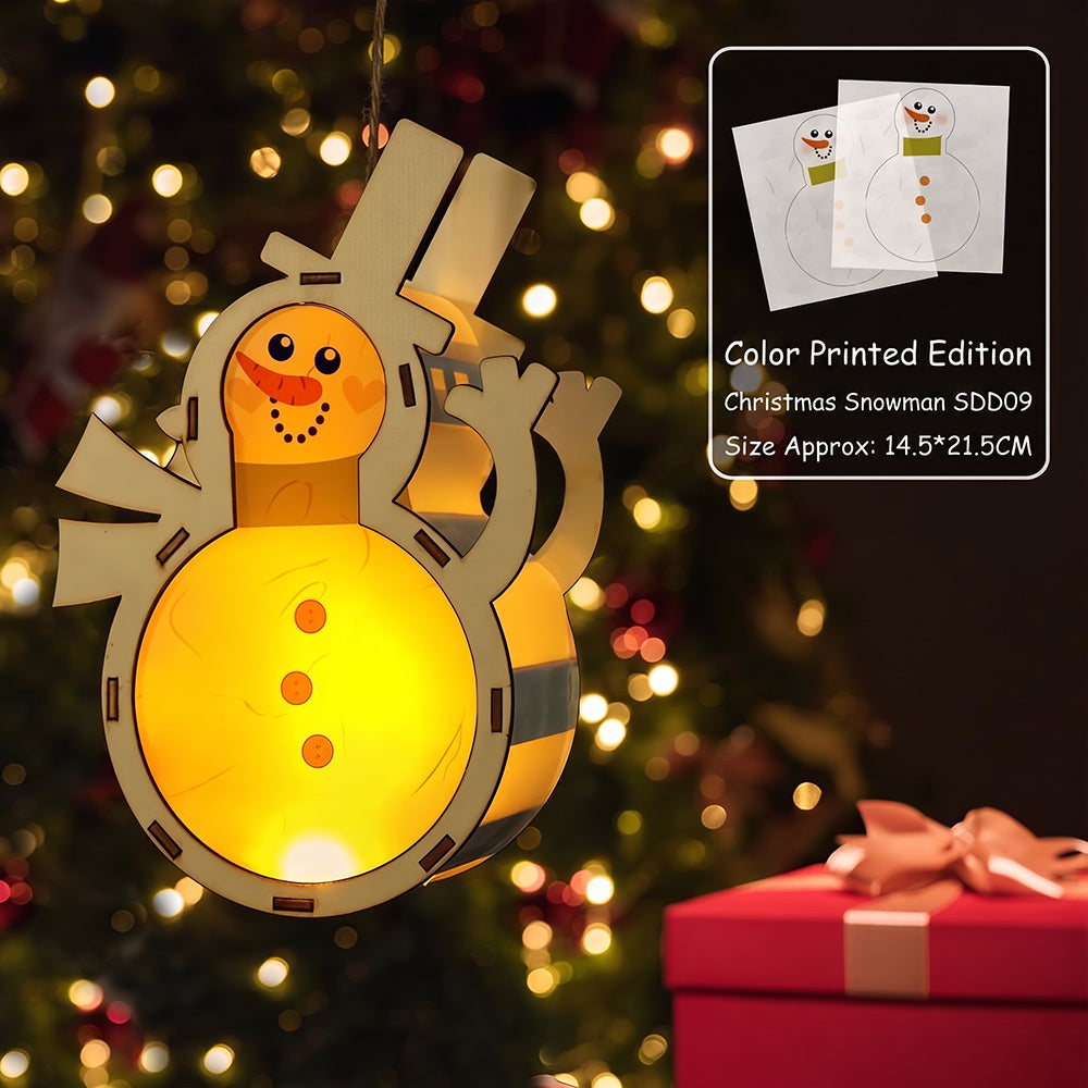 Lighted Wooden Reindeer Christmas Ornament, DIY Color Painting Elk Hanging Lamp, LED Wooden Christmas Tree Hanging Decoration for Holiday Decor