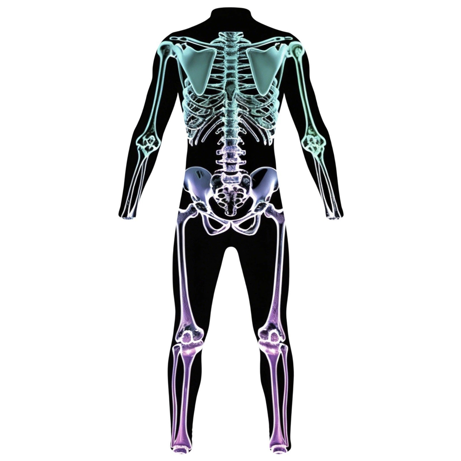 Glow-in-the-dark skeleton bodysuit, Halloween UV fluorescent skeleton cosplay outfit, stretchy long-sleeve leotard, electronic music party costume