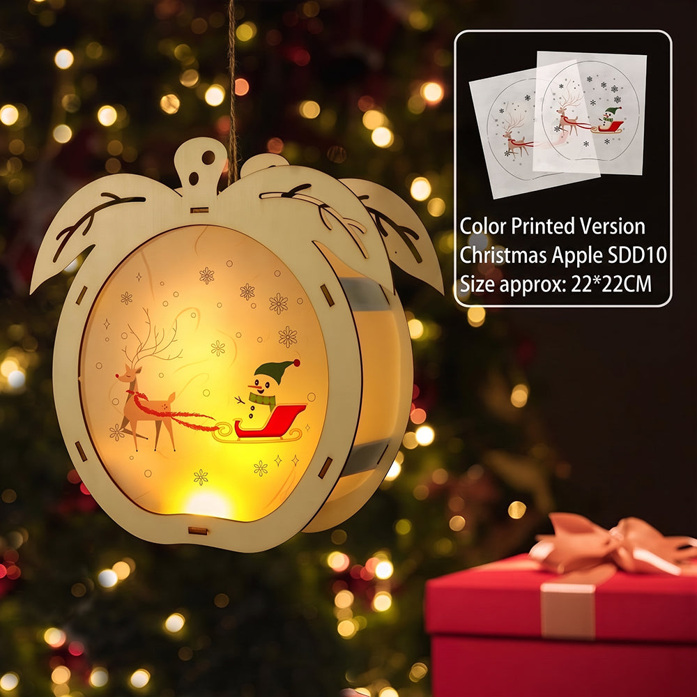 Lighted Wooden Reindeer Christmas Ornament, DIY Color Painting Elk Hanging Lamp, LED Wooden Christmas Tree Hanging Decoration for Holiday Decor
