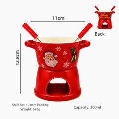 Christmas chocolate melting stove ceramic hot pot cup, double ear melting pot, suitable for cheese, chocolate, cheese, and a gift for holiday parties