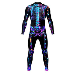 Night Glow 3D Skull Halloween Costume, stretchable tight-fitting one-piece suit, suitable for horror-themed parties.
