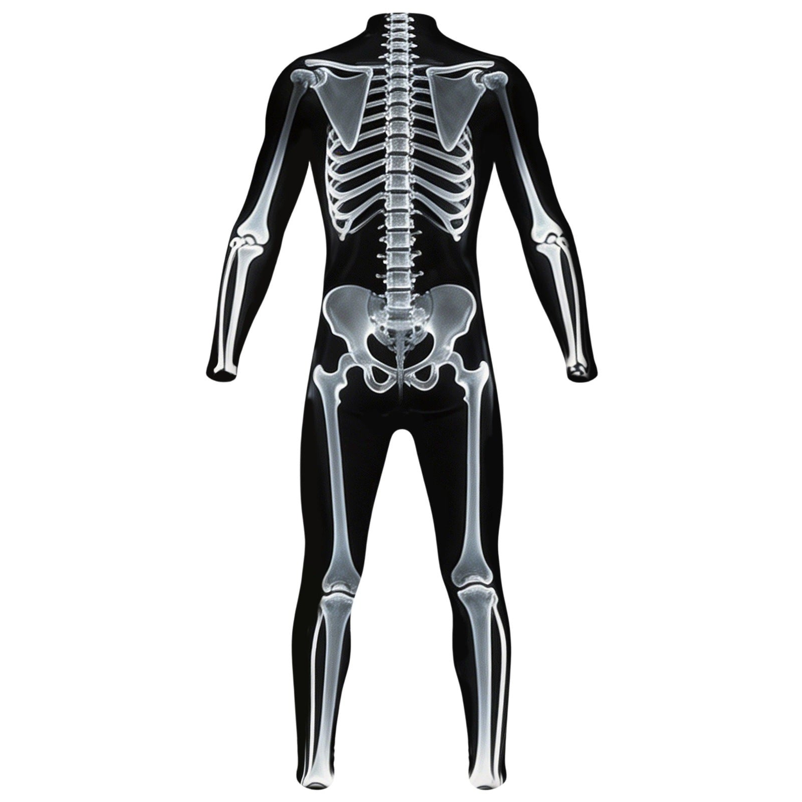 Night Glow 3D Skull Halloween Costume, stretchable tight-fitting one-piece suit, suitable for horror-themed parties.