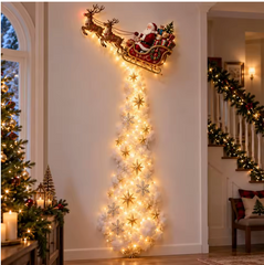Santa's sleigh Christmas wall decor hanging above bedroom mantle