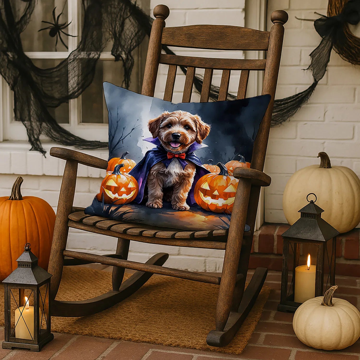 chocolate labradoodle halloween throw pillow with insert - product photo 3 of 8