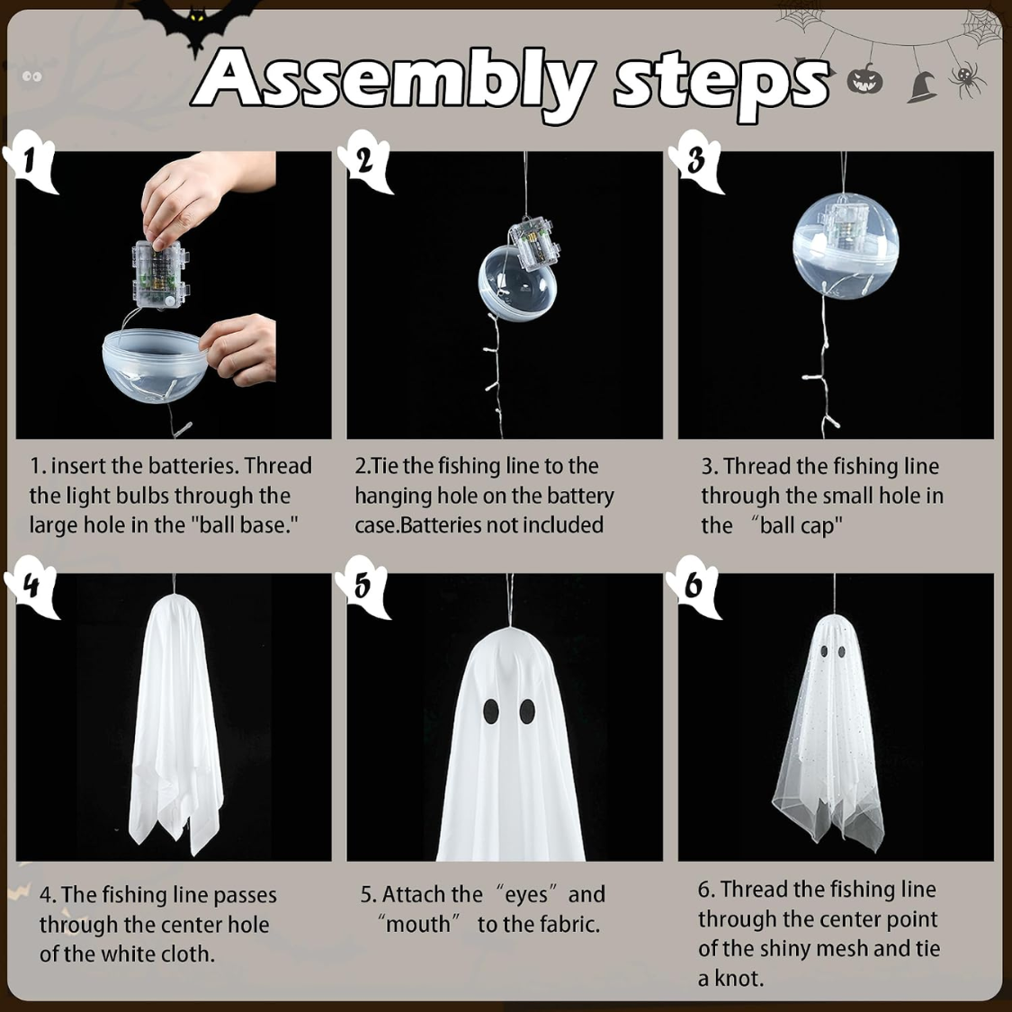three hanging ghosts with remote timed LED lights - product photo 4 of 8