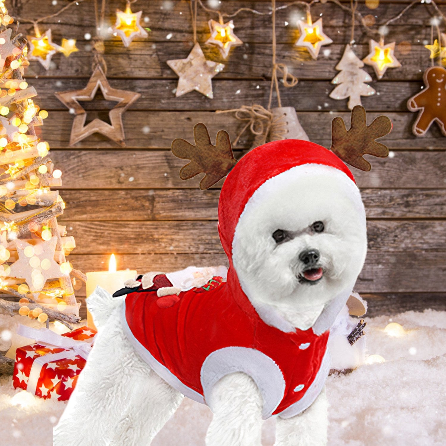 Pet Christmas Clothes Santa Claus Reindeer Antlers Costume Winter Outfit New Year Coat For Small Medium Dogs Cats Available in S/M/L/XL