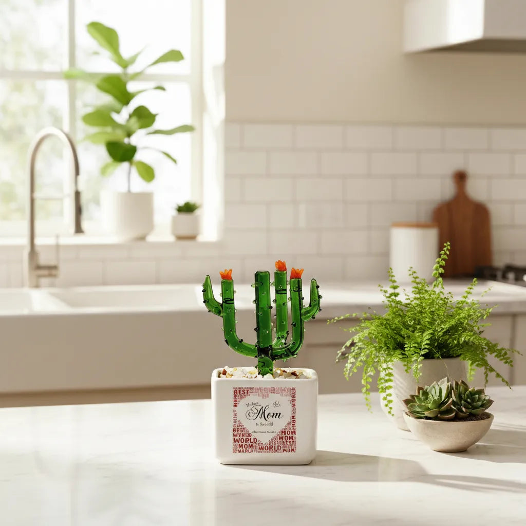Customized The best mom in the world is...Crystal Glass Cactus Ornament