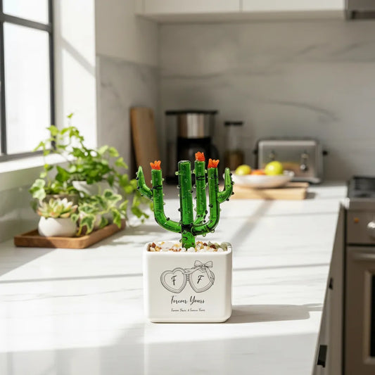 Customized Forever Yours Crystal Glass Cactus Ornament