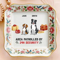 Custom Photo Ceramic Trinket Tray with Elegant Floral and Phoenix Bird Border-Area patrolled by 24h security