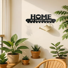 Wall rack with hooks above a laundry counter holding a cloth bag and a hanger