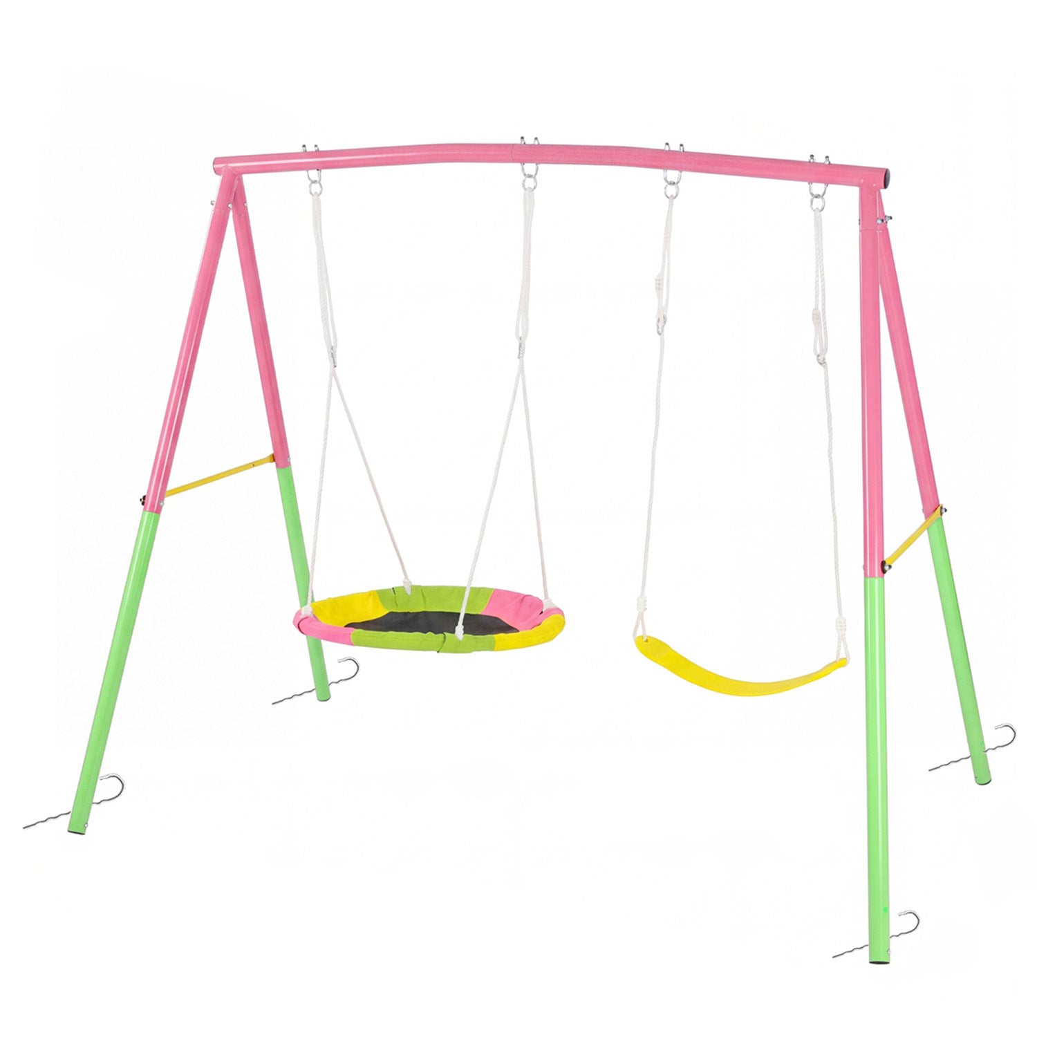 1 Set Swing Set For Christmas Gift Backyard, 330lbs Swing Set With Heavy-Duty A-Frame Metal Outdoor Swing Stand, 1 Saucer Swing Seat & 1 Belt Swings Seat Use On Four Season