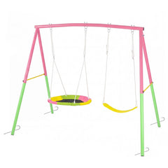 1 Set Swing Set For Christmas Gift Backyard, 330lbs Swing Set With Heavy-Duty A-Frame Metal Outdoor Swing Stand, 1 Saucer Swing Seat & 1 Belt Swings Seat Use On Four Season