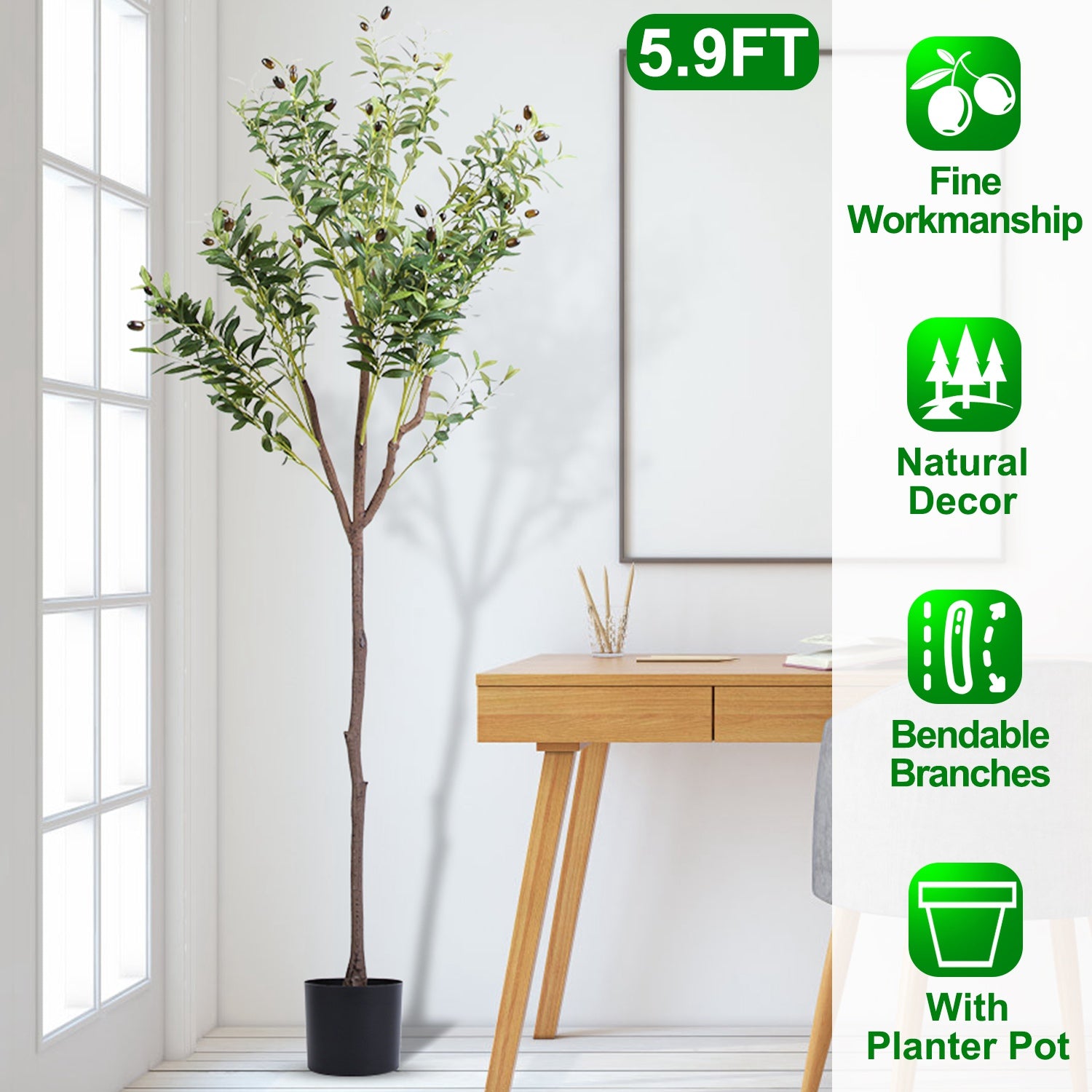 5.9FT Artificial Olive Tree Tall Fake Olive Plant Faux Potted Olive Tr