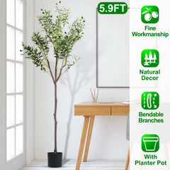 5.9FT Artificial Olive Tree Tall Fake Olive Plant Faux Potted Olive Tr