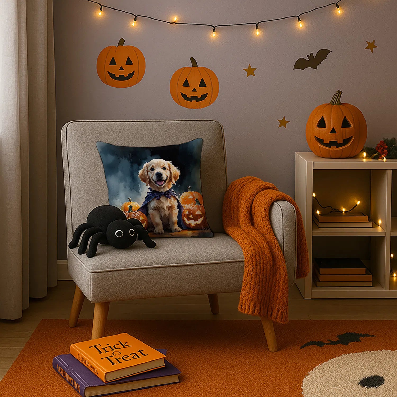 golden retriever halloween throw pillow with insert - product photo 3 of 8