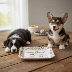 Custom Photo Ceramic Trinket Tray with Elegant Floral and Phoenix Bird Border-My Cute Little Dog