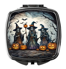 witches artwork compact mirror in silvertone metal, two mirrors inside - product photo 5 of 5