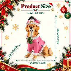 Size diagram of the Golden retriever Christmas statue with height, width and depth measured in inches and its weight in pounds