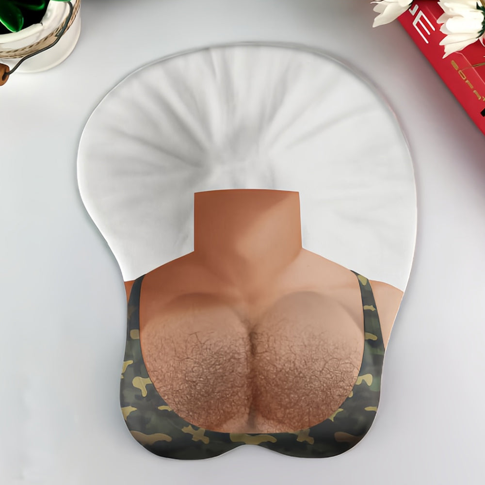 Novelty Ergonomic Mouse Pad with Wrist Support, Funny 3D Muscular Man Chest Design, Perfect Gag Gift
