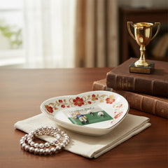 Custom  Photo Ceramic Trinket Tray with Elegant Red Floral Vine Border-Golf Dad