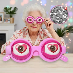 Yellow googly eyes glasses worn outdoors for a TikTok video