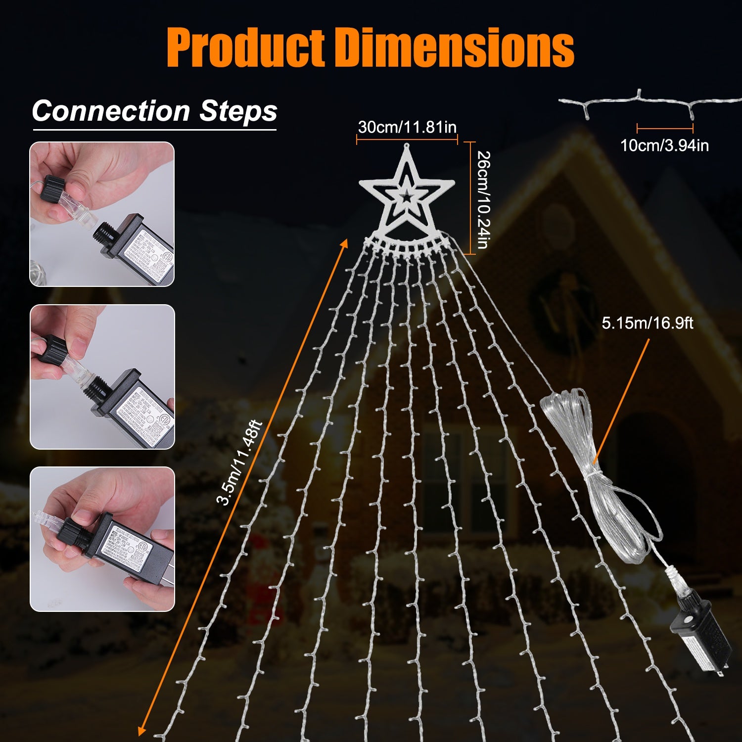 11.48FT 350LED Multicolored Christmas Star Waterfall Tree String Light