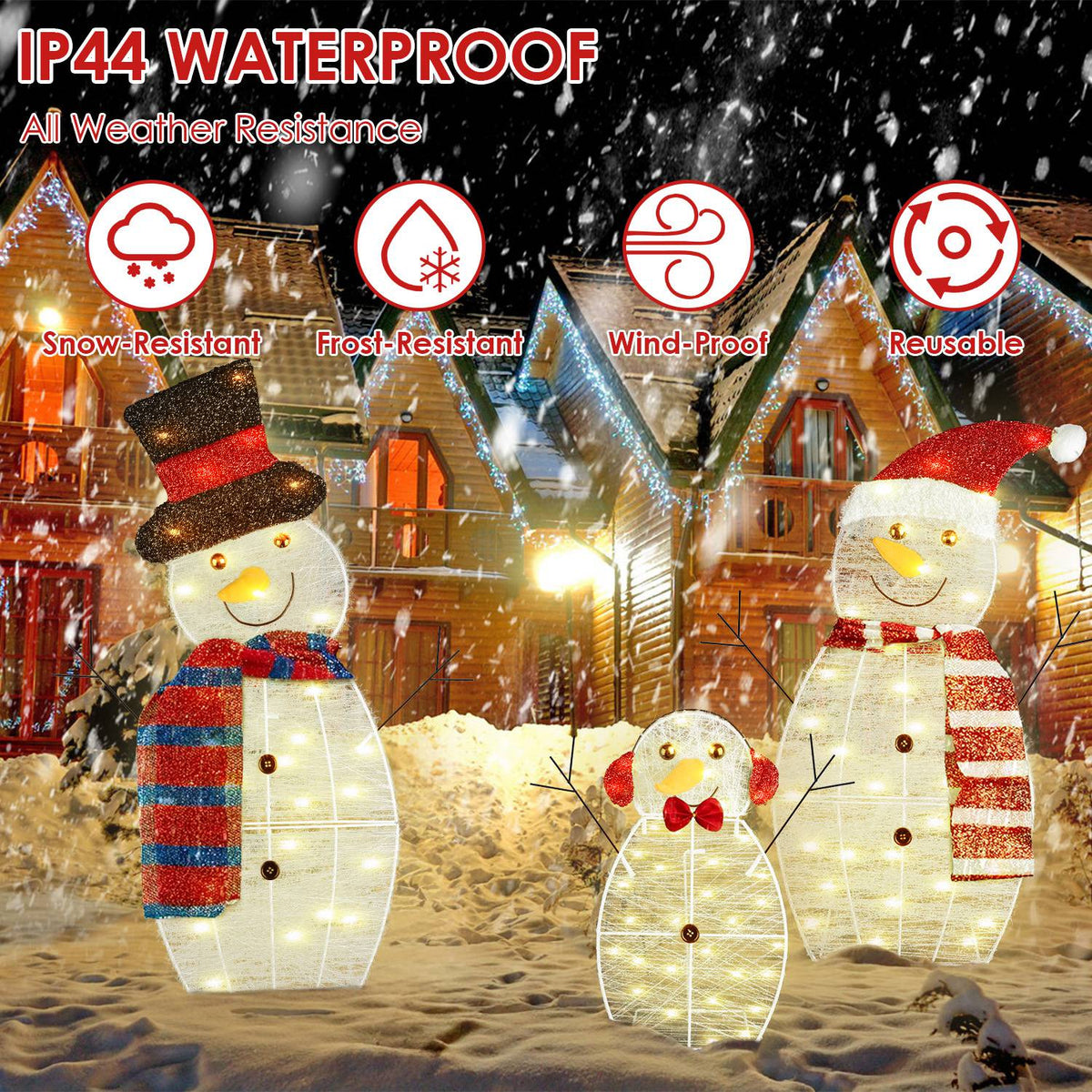 3Pcs 2D Christmas Snowman Yard Decoration Snowman Family Outdoor Decor