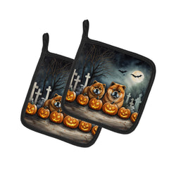 pair of chow chow halloween printed quilted pot holders, 7.5 inch 7.5 Inch