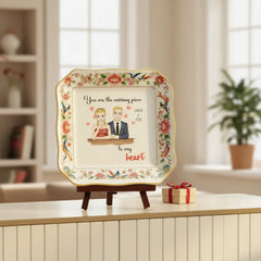 Custom Photo Ceramic Trinket Tray with Elegant Floral and Phoenix Bird Border-You are the missing piece to my heart