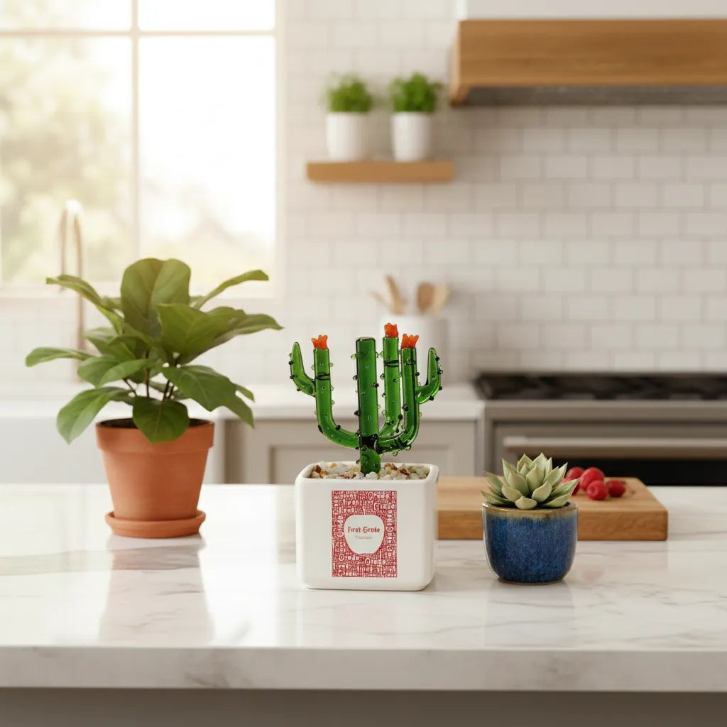 Customized First Grade Crystal Glass Cactus Ornament