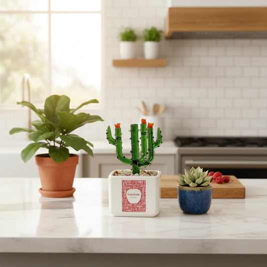Customized First Grade Crystal Glass Cactus Ornament