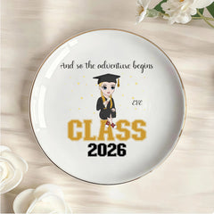 Custom And so the adventure begins Personalized Round Jewelry Dish