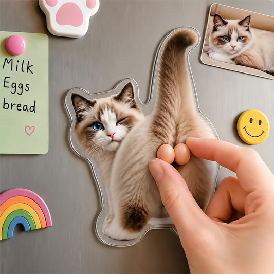 Custom Pet Booty-up Balls Squishy Magnet – Personalized Cat & Dog Balls Memorial Stress Relief Magnet with Magnetic & Adhesive Mount