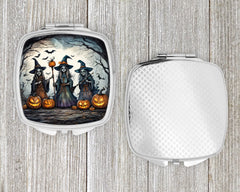 witches artwork compact mirror in silvertone metal, two mirrors inside - product photo 4 of 5